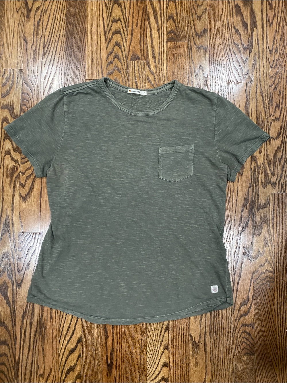 Marine Layer olive green slub short sleeve, pocket t-shirt size M Excellent cond